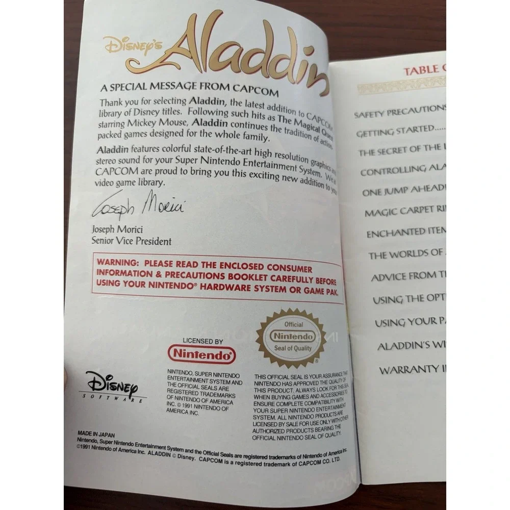 Aladdin - Instruction Booklet (Super Nintendo Entertainment System) Manual Only